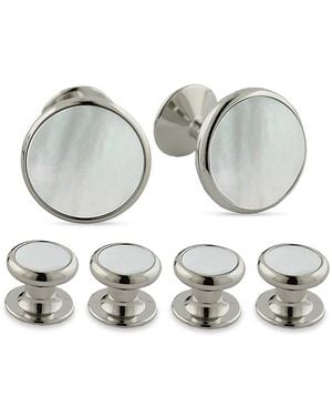 David Donahue Mother Of Pearl Inlay Stud & Cufflink Set - Metallic