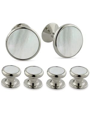 David Donahue Mother Of Pearl Inlay Stud & Cufflink Set - Metallic