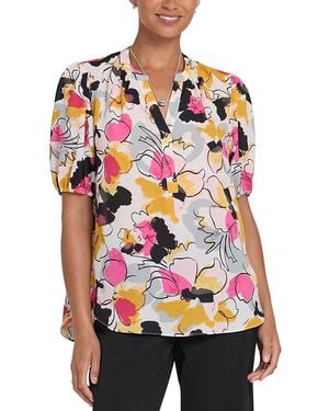 NYDJ Floral Split Neck Draped Top - Red