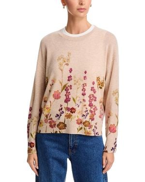 C by Bloomingdale's Cashmere Floral Print Crewneck Cashmere Sweater, Exclusive - Blue