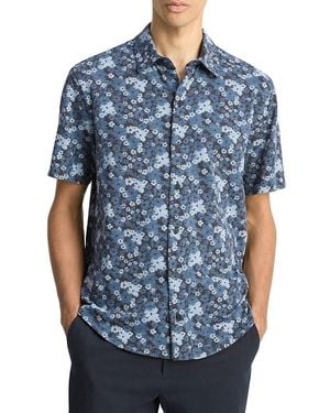Vince Regular Fit Floral Short Sleeve Shirt - Blue