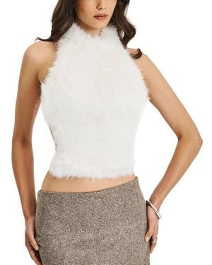 Miss Circle Oona Backless Contoured Fur Halter Top - White
