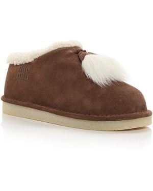Miu Miu Shearling Tassel Slippers - Brown
