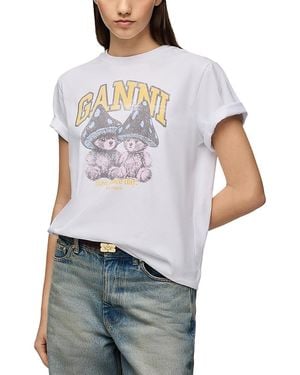 Ganni Basic Cotton Relaxed Fit Graphic Tee - White