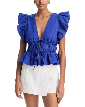 Aqua Ruffle Poplin Top - Blue
