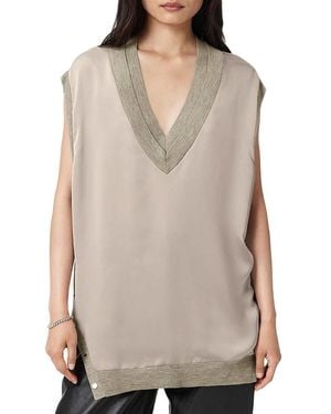 AllSaints Bern Side Snap Top - Gray