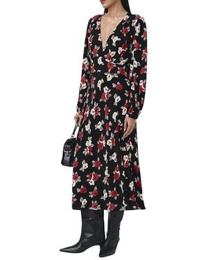 Ghost Gracie Floral V Neck Midi Dress - Black