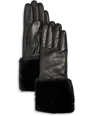 Bloomingdale's Cashmere Lined Cuffed Leather Tech Gloves - Black