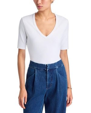 Veronica Beard Brightwyn V Neck Cotton Stretch Top - White