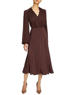 Santorelli Amal Silk Long Sleeve Fit And Flare Midi Dress - Red
