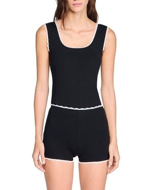 Sandro Bead Embroidered Ribbed Shorts - Black