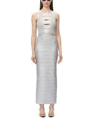Hervé Léger The Metallic Bailey Cutout Gown - Gray