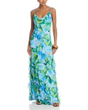 Aqua Abstract Print Gown - Blue
