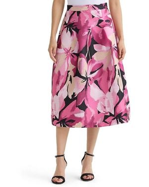 Ming Wang Shimmer Lined Woven Midi Skirt - Pink