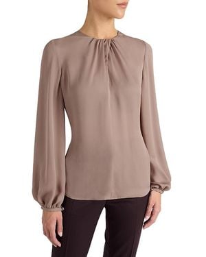 Santorelli Elena Silk Charmeuse Long Sleeve Twist Neckline Blouse - Brown