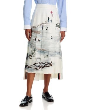 Thom Browne Silk Pleated Midi Skirt - White