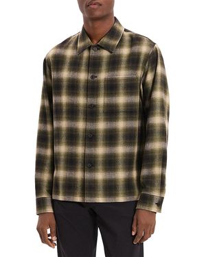 Theory Plaid Button Down Overshirt - Black