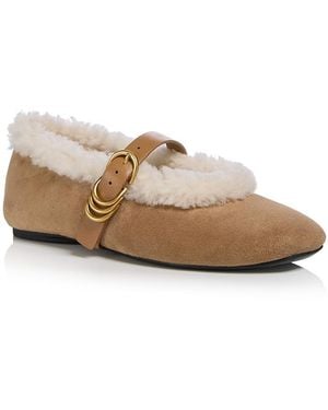 Rag & Bone Spire Shearling Trim Suede Mary Jane Flats - Natural