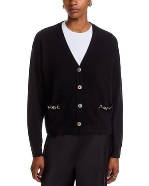 C by Bloomingdale's Cashmere Hardware Trim V Neck Cardigan - Blue