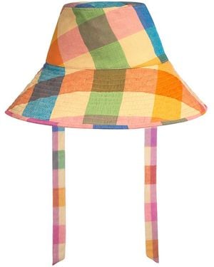 SUNSHINE TIENDA Beachy Plaid Bucket Hat - White