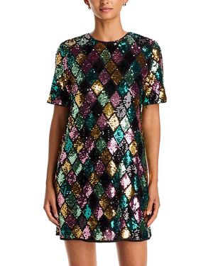 Aqua Sequinned Diamond Pattern Dress - Black