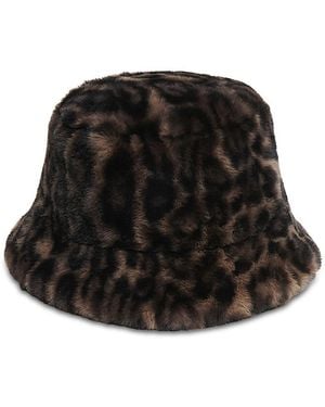 Apparis Amara Leopard Print Faux Fur Bucket Hat - Black