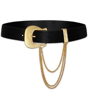 Johanna Ortiz Leather Chain Trim Belt - Black