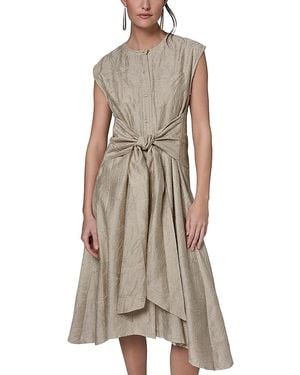 Donna Karan Embroidered Cap Sleeve Belt Dress - Natural