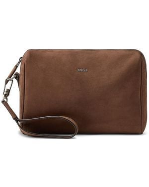 ZEGNA Secondskin Leather Pouch - Brown