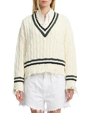Denimist Oversized Cropped Cable Tennis Sweater - White