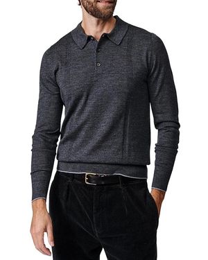 aubi Elm Merino Textured Long Sleeve Polo - Blue
