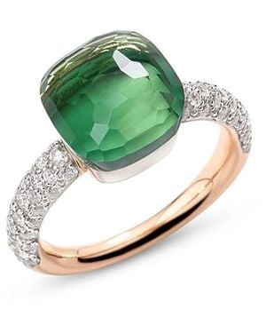 Pomellato 18K & Rose Nudo Prasiolite & Agate Double & Diamond Ring - Green