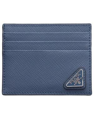 Prada Saffiano Leather Card Holder - Blue