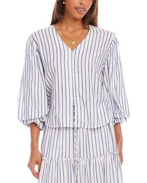 Karen Kane Stripe Layered Sleeve Shirred Blouse - Blue