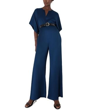 Whistles Satin Short Sleeve Jumpsuit - Blue