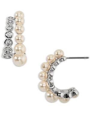 Nadri Cubic Zirconia & Imitation Pearl Under The Sea Double Row Hoop Earrings - White