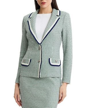 Ming Wang Tailored Jacquard Basketweave Knit Jacket - Blue