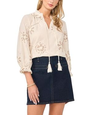 Vince Camuto Embroidered Tassel Tie Top - Blue