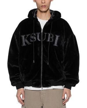 Ksubi Walkout Faux Fur Hood Logo Drawstring Jacket - Black