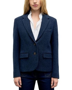 Gerard Darel Juliet Herringbone Two Button Notch Collar Jacket - Blue