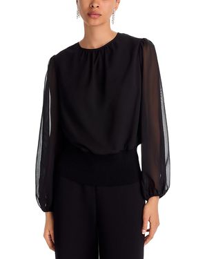 Misook Chiffon Sleeve Blouse - Black