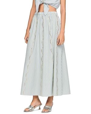 Sandro Lucia Rhinestone Trim Striped Long Skirt - Blue