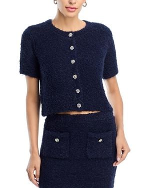 Aqua Boucle Short Sleeve Cardigan - Blue