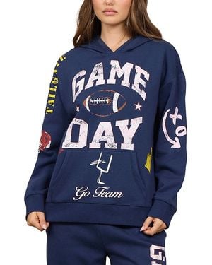 Vintage Havana Game Day Printed Fleece Hoodie - Blue