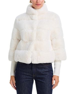Tahari Faux Fur Mock Neck Jacket - White
