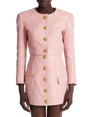 Balmain Cropped Lambskin Jacket - Pink