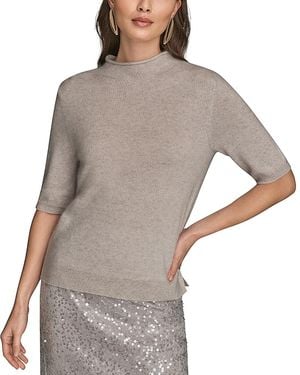 Donna Karan Wool Cashmere Mock Neck Sweater - Gray