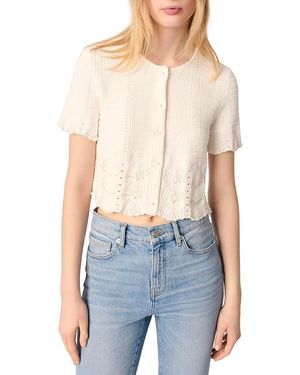 Maje Beaded Pointelle Knit Cardigan - Blue