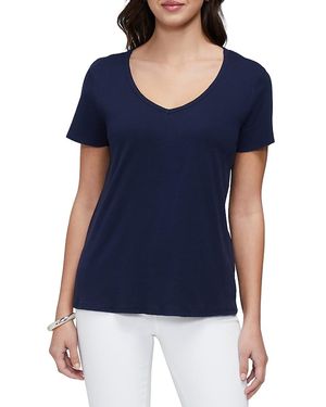 Three Dots Cotton V Neck Tee - Blue
