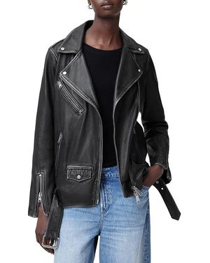 AllSaints Billie Leather Oversized Biker Jacket - Black